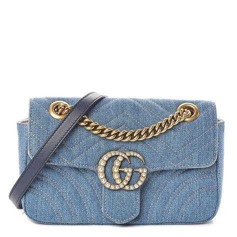 gucci denien pearl handbag|GG Marmont small shoulder bag in blue GG denim .